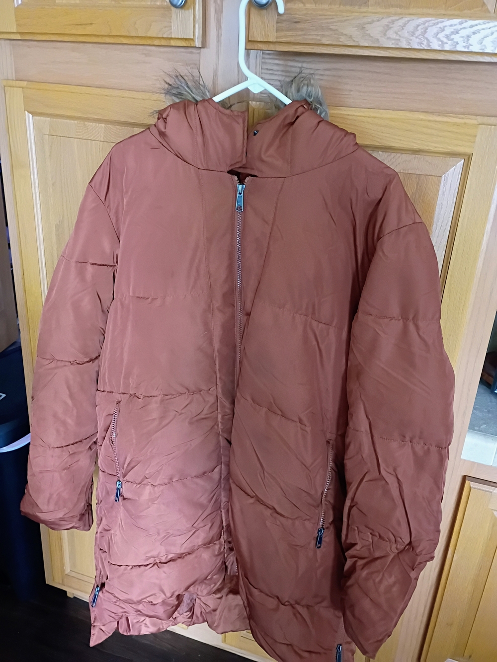 Women's Rust Quilted Hooded Puffer Coat